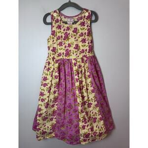 Cornelloki Vintage Girls Floral A Line Dress Sleeveless Scalloped Hem Sz 3/4